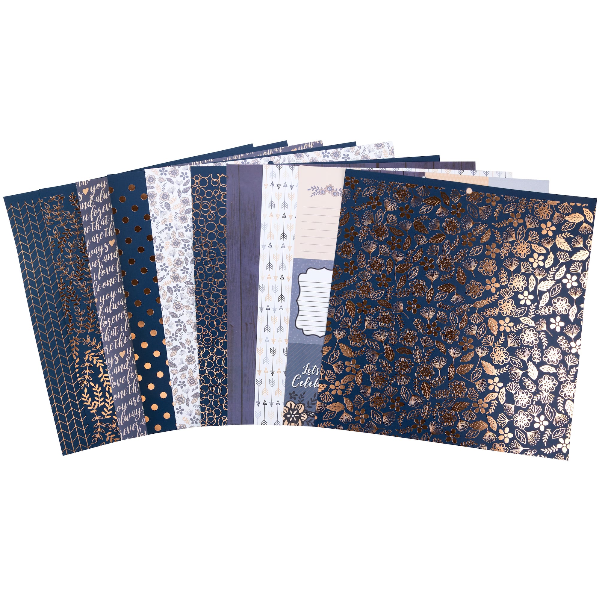 DCWV® 12" x 12" Indigo Kraft & Rose Gold Double‑Sided Cardstock Stack, 20 Sheets